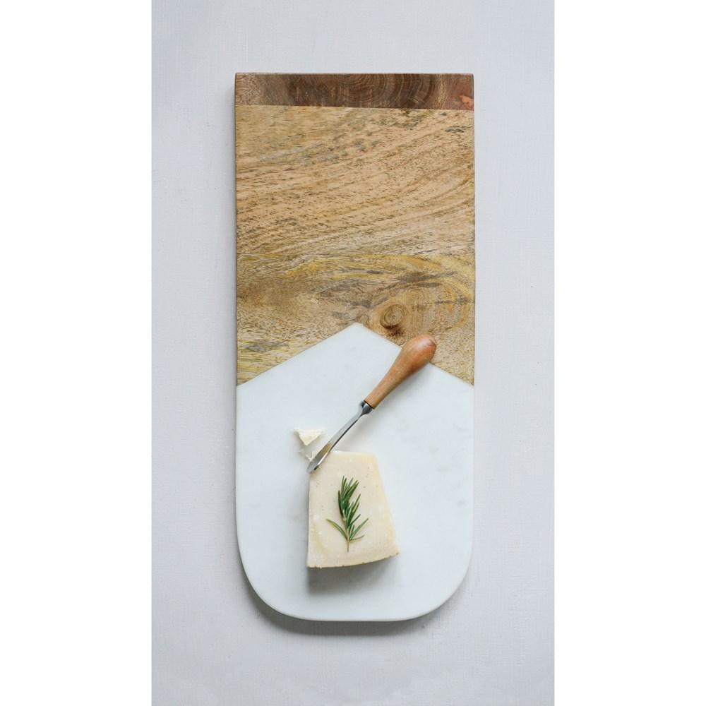 Wood + White Marble Cutting Board w/ Knife | {neighborhood} Creative Co-op