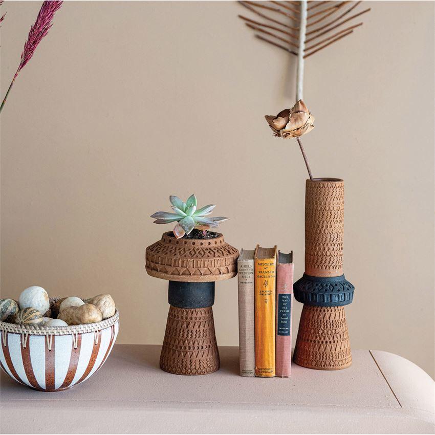 Handmade Terra-cotta Debossed Slim Vase | {neighborhood} Bloomingville