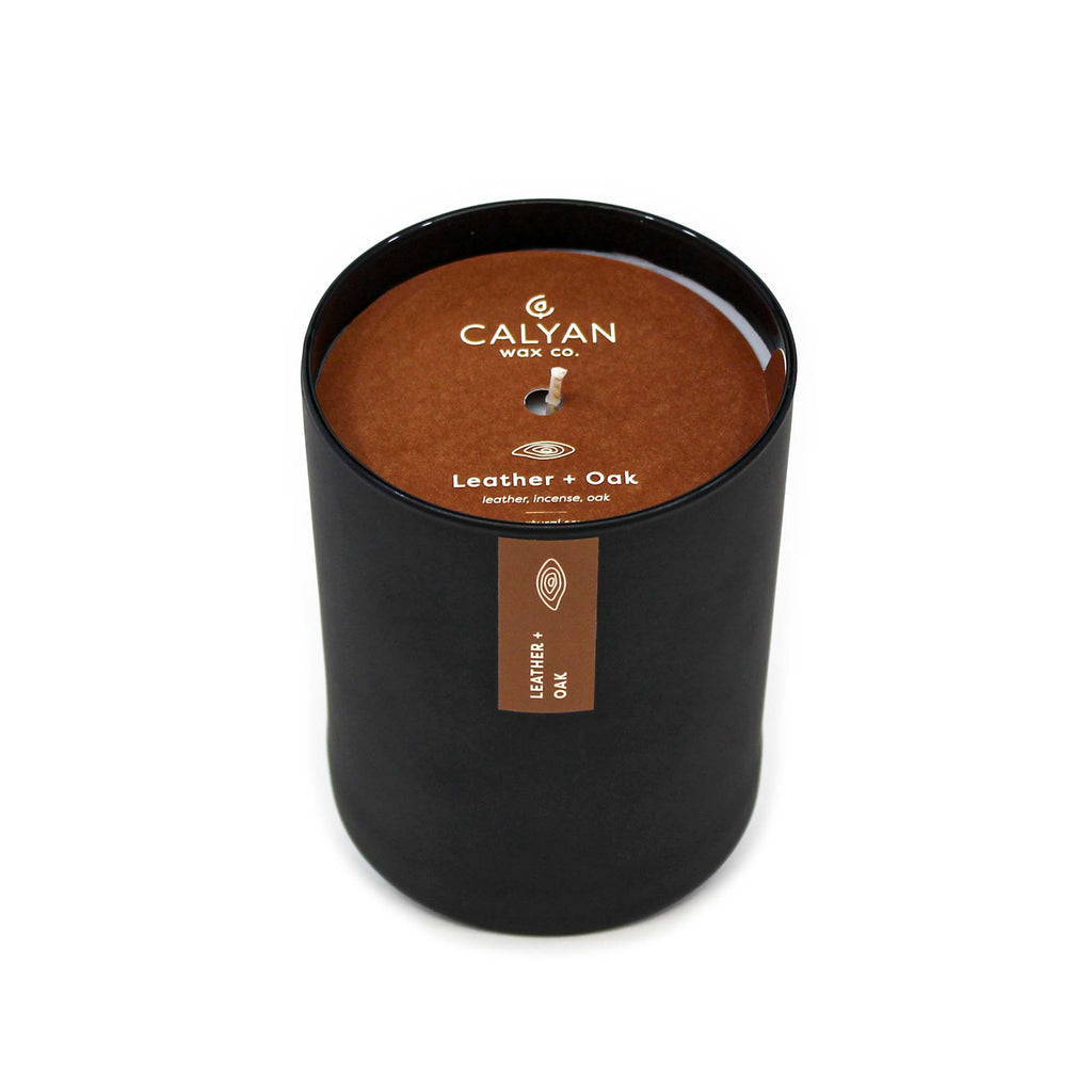 Leather + Oak Matte Black Tumbler | {neighborhood} Calyan Wax Co.