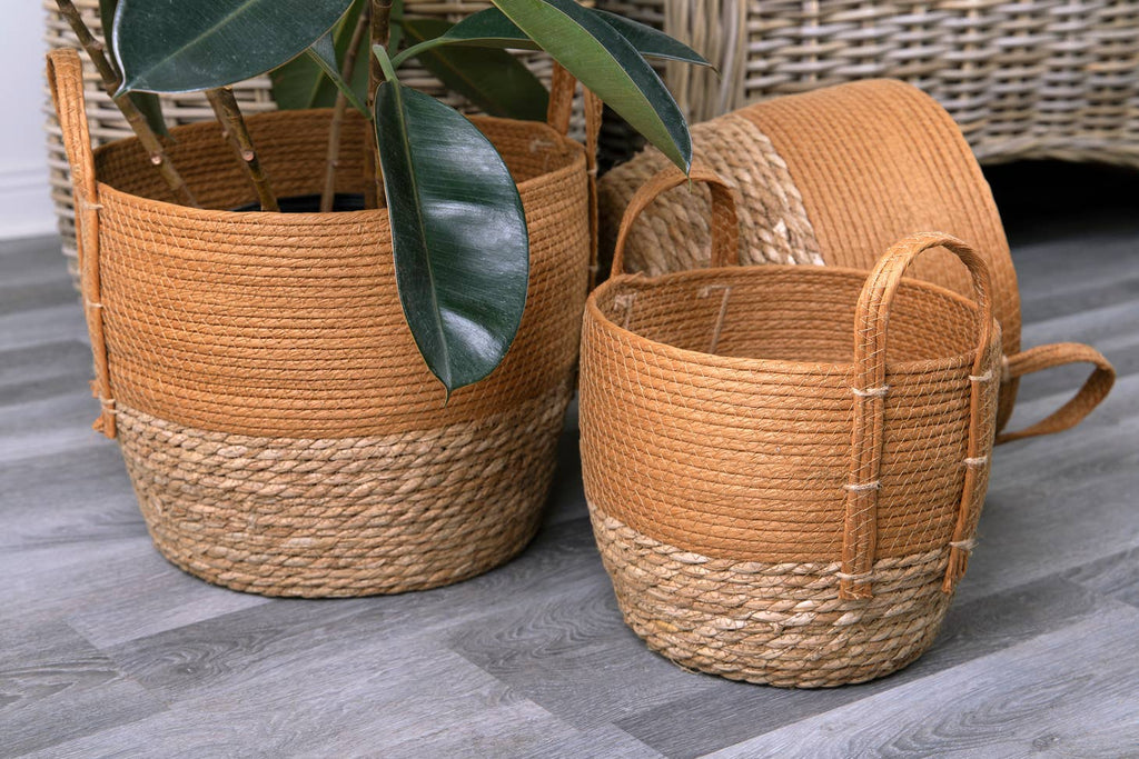 Rust + Natural Plant Basket with Handles | {neighborhood} Bacon Basketware
